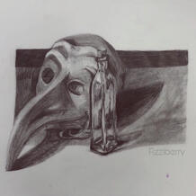 graphite life drawing "mask & bottle" 2019